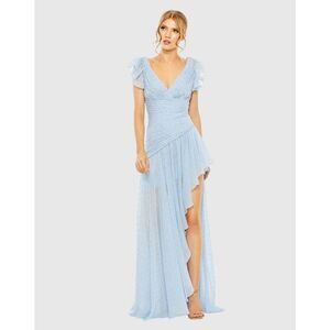 Ieena for Mac Duggal Asymmetrical Ruched Gown With Flutter Sleeves Regular pric